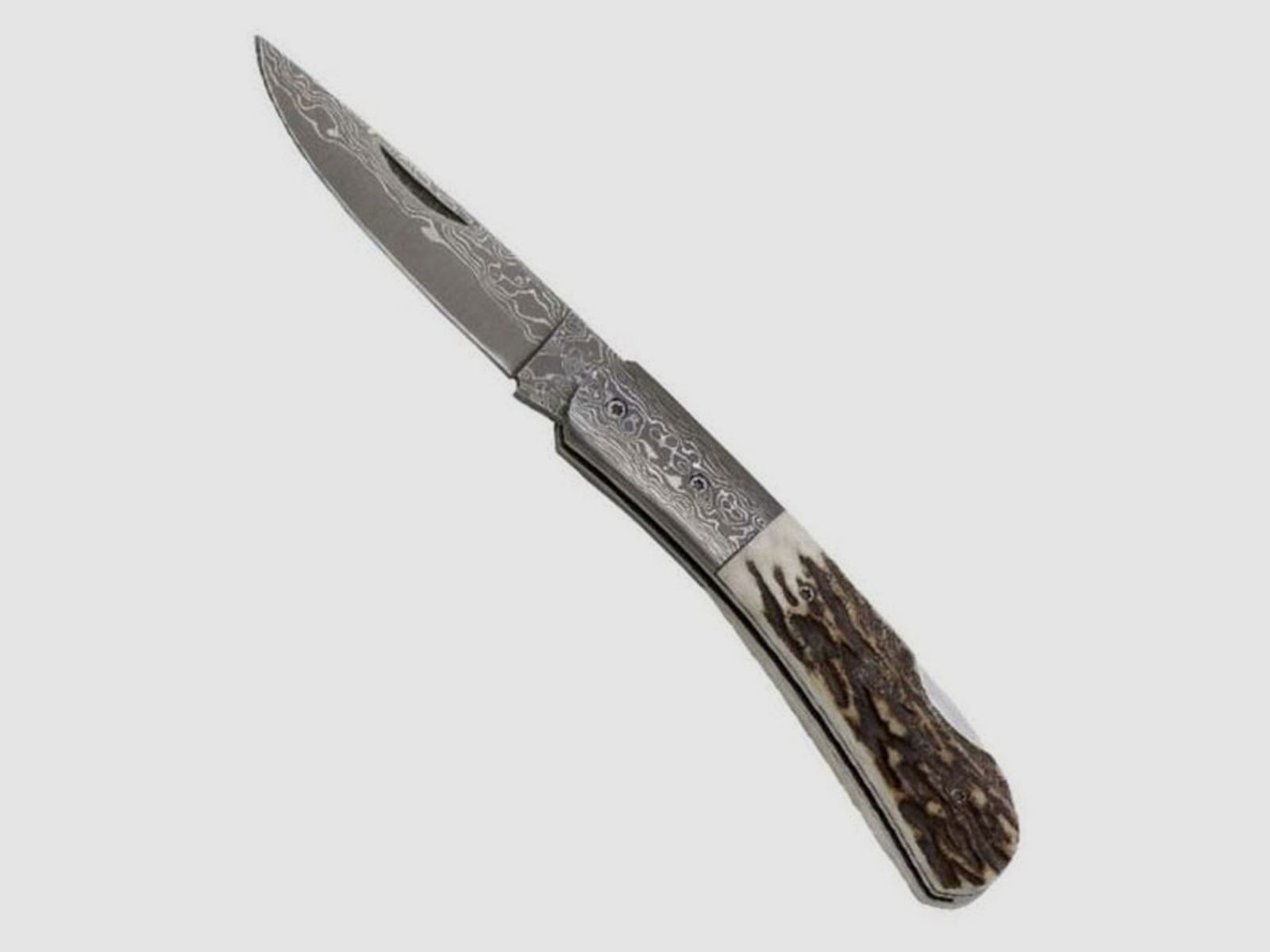 Damast-Taschenmesser mit Hirschhorngriff