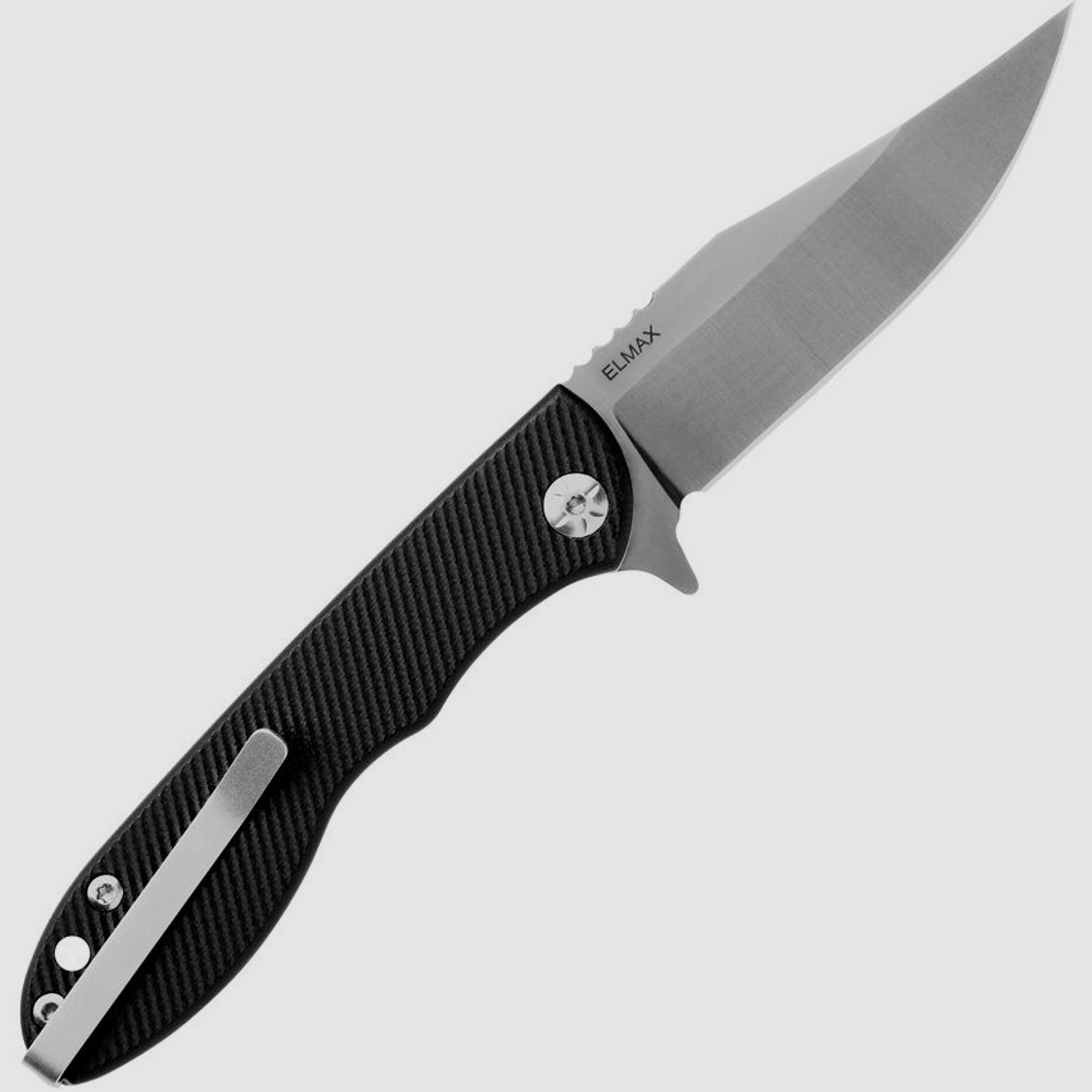 Mini-Scandi-Messer, Elmax-Satin-Clip-Point-Klinge, gefräste schwarze G10-Griffe | 96418