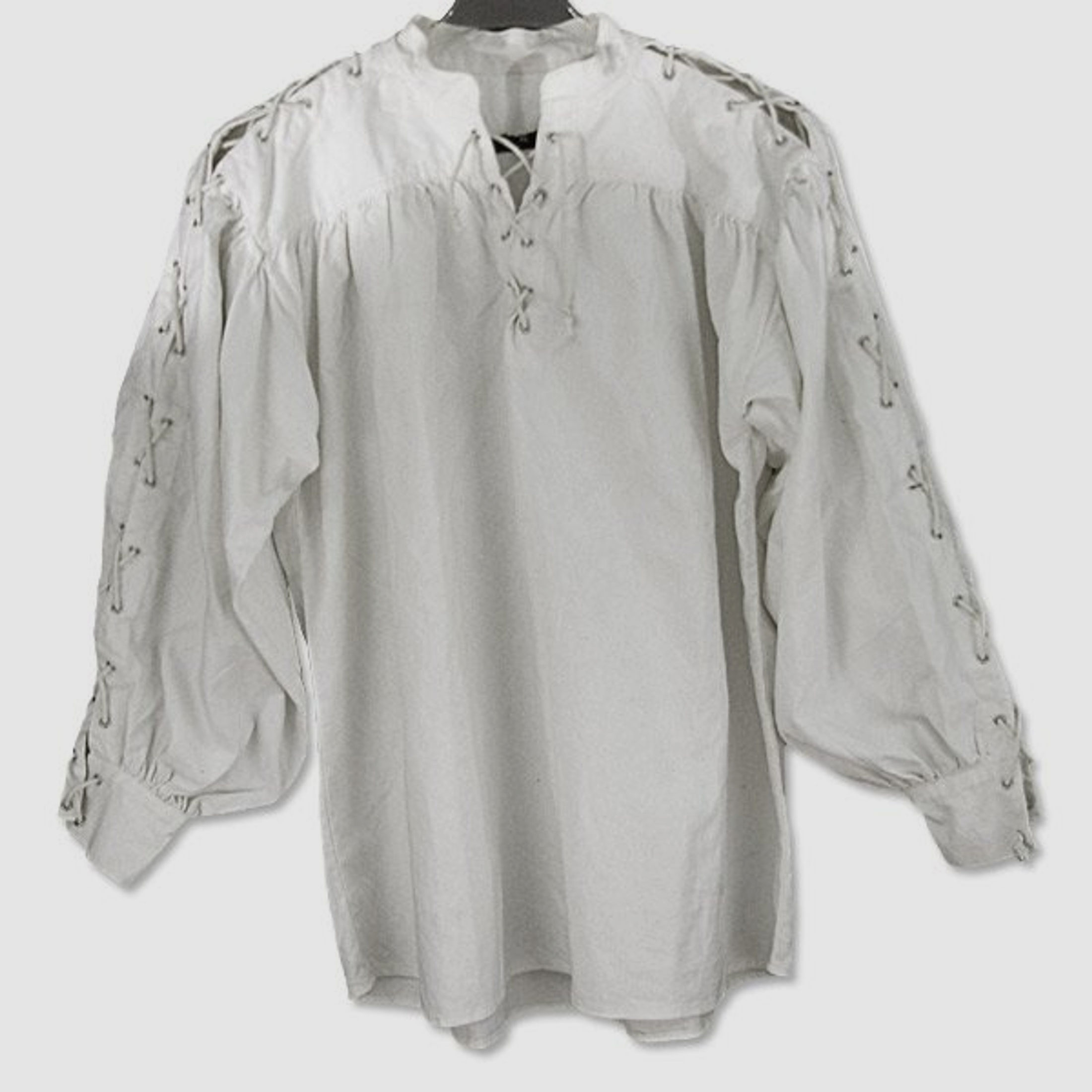 Kragenloses Baumwollhemd (geschnürter Hals & Ärmel) – weiß, Größe S | 71612