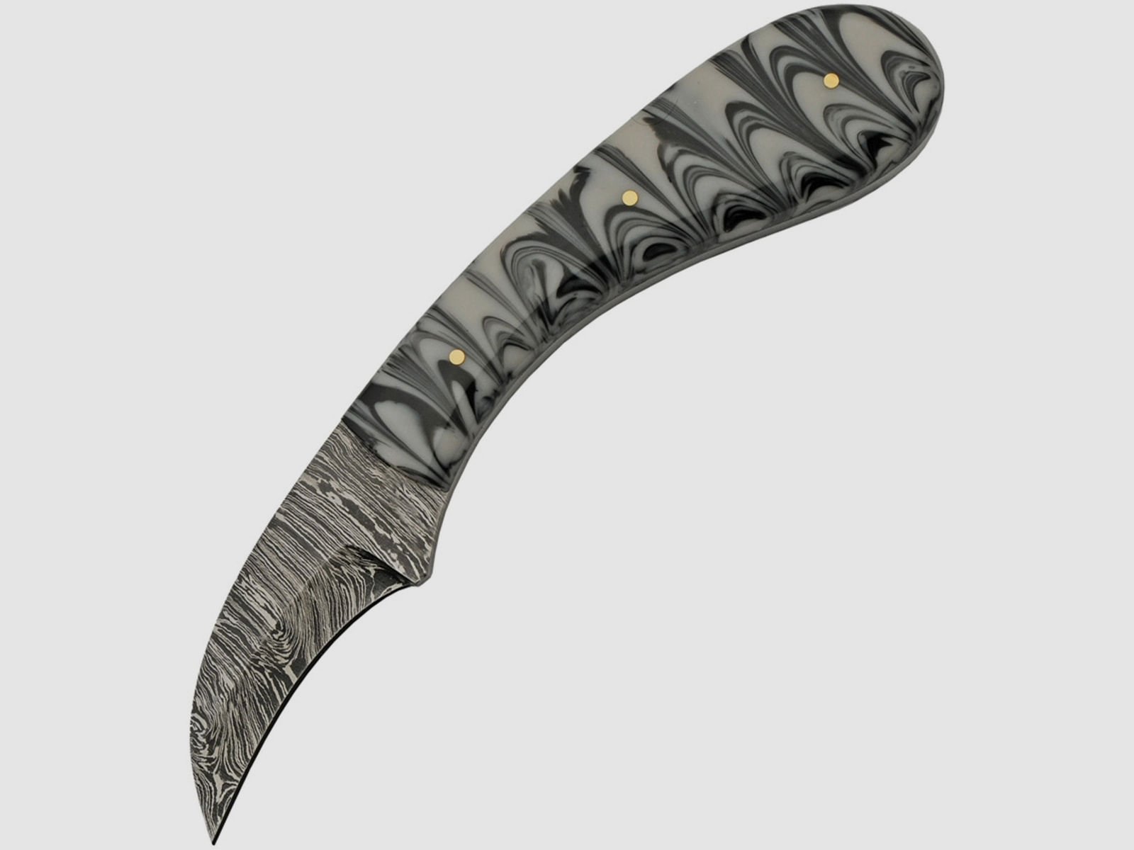 Gebogenes Damast-Jagdmesser Schwarz Marmor | 92007