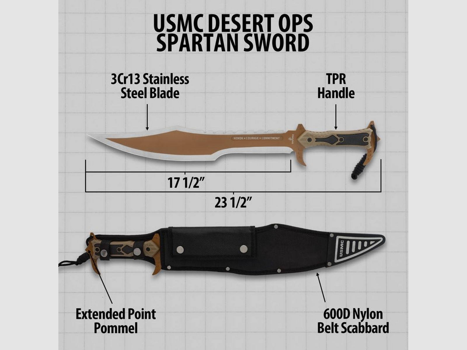 USMC Desert Ops Spartan Schwert mit Scheide | 42450