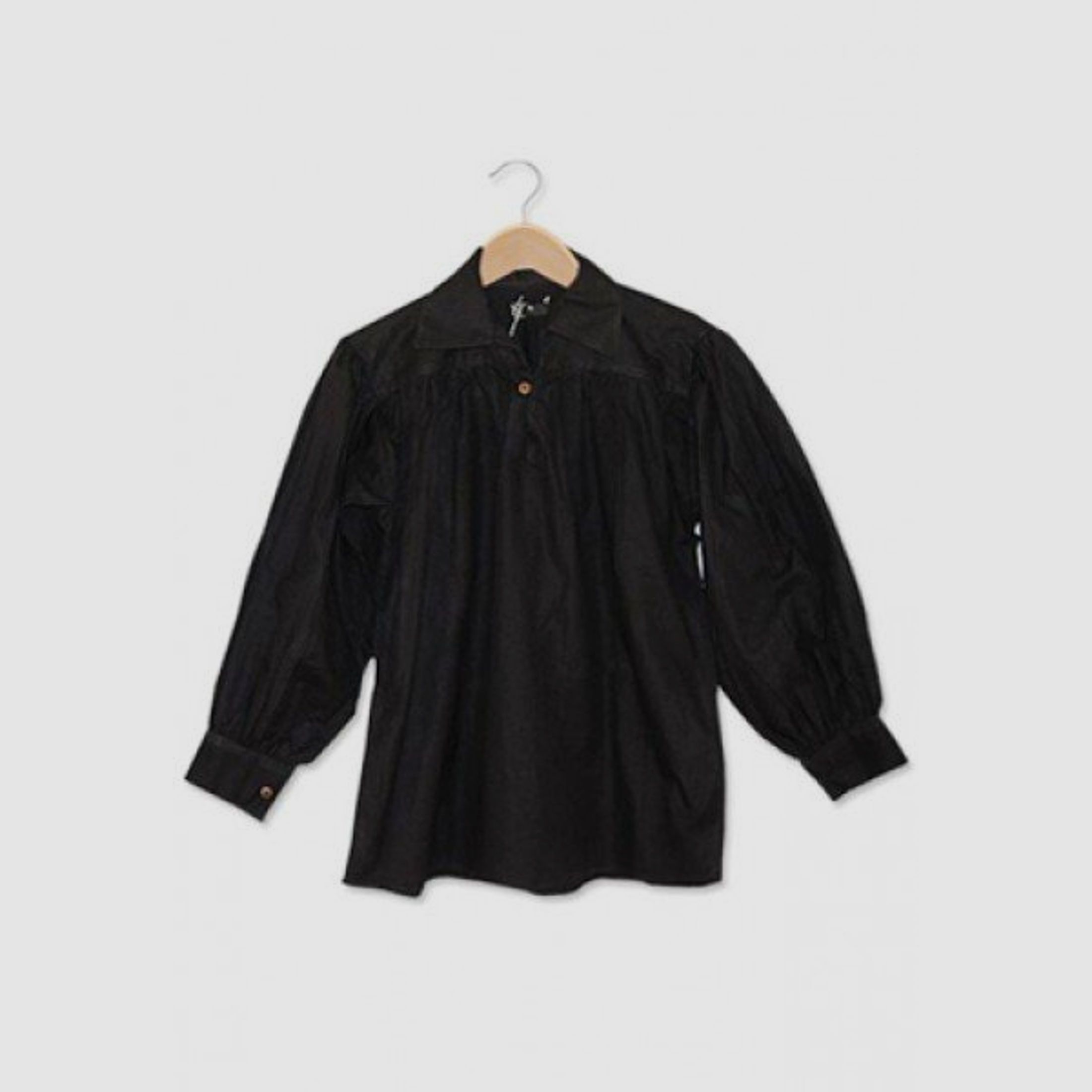 Baumwollhemd mit Kragen und Knopf Ausschnitt - schwarz, Größe XXL | 71461XXL