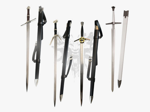 Witcher - 2 Silber + 2 Stahl Schwerter mit Scheide, Netflix + Game Versionen (Bundle) | 40659+40660+41667+42094