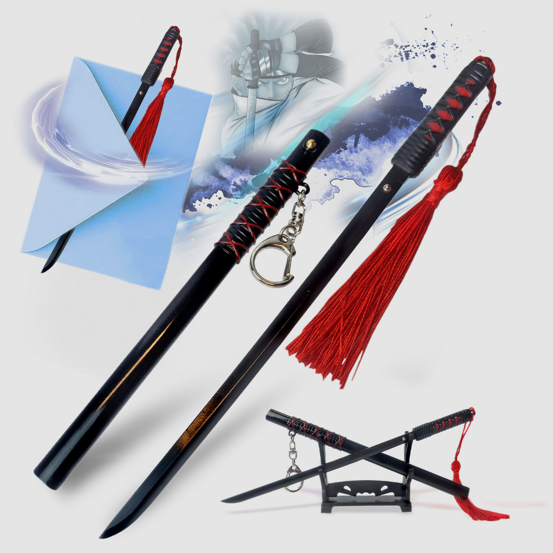 Naruto-Schwert – Kakashis Katana aus der Anbu-Ära, Schwert-Brieföffner mit Scheide und Ständer | 42060