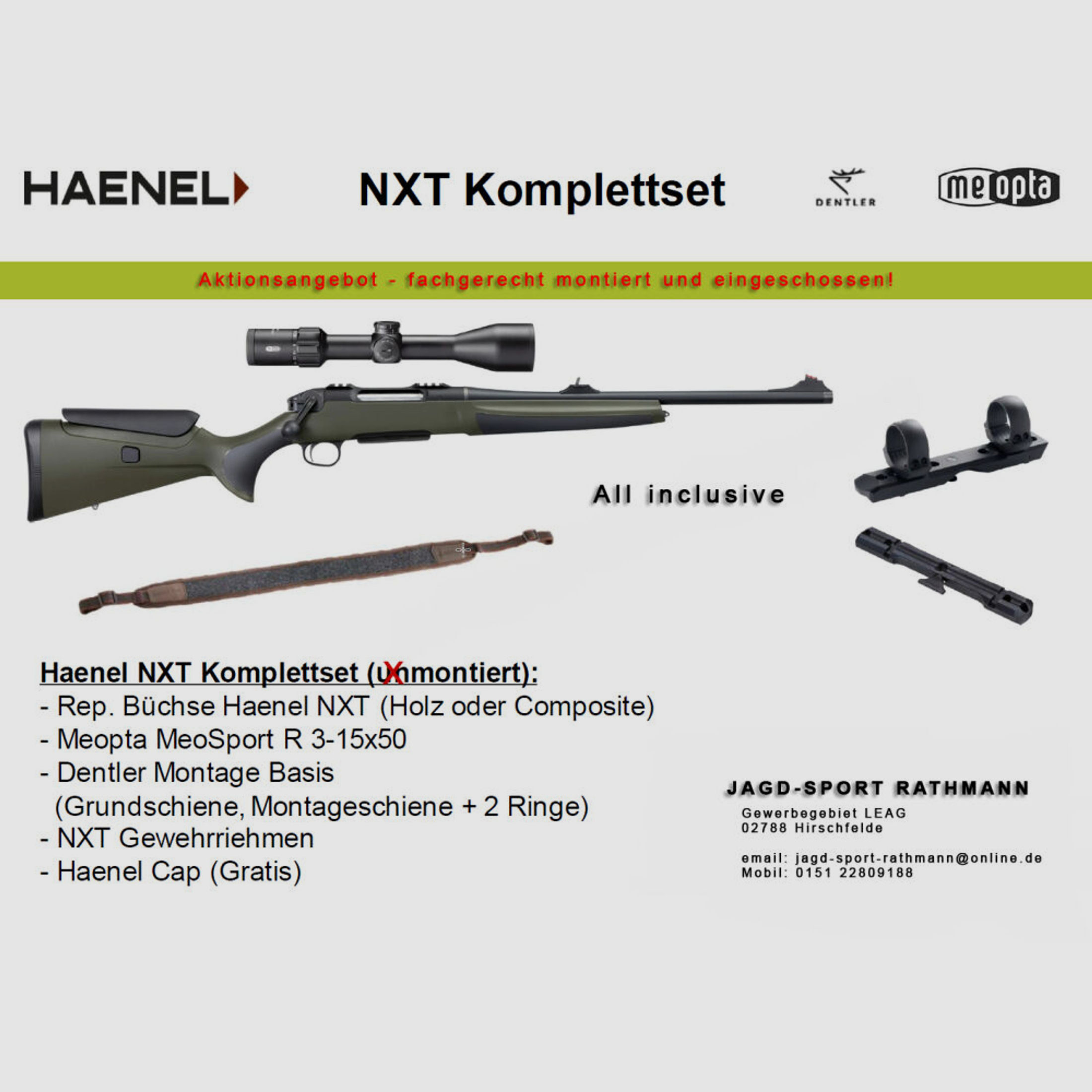 Aktionspaket HAENEL NXT COMPOSITE + Dentler + Meopta 3-15x50