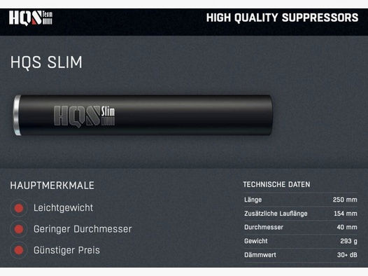 HQS Schalldämpfer SLIM Kaliber 6,5mm inklusive Adapter	 Ohne