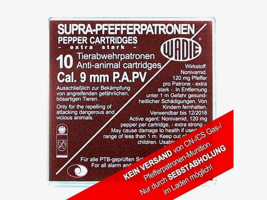 Wadie	 Supra Pfefferpatronen / Kal. 9 mm P.A. PV / 120 mg NV