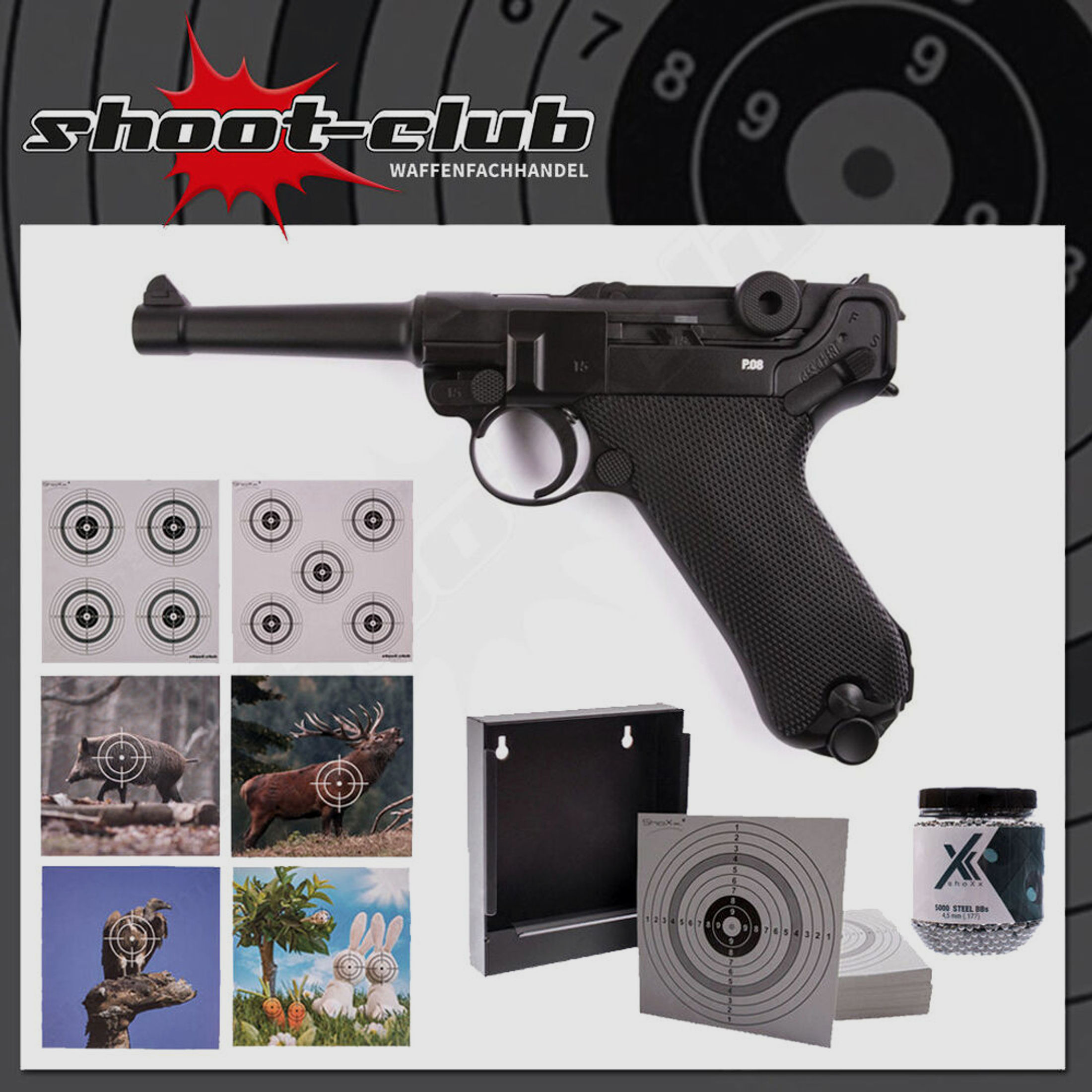 Legends	 P08 FM - CO2-Pistole Kaliber 4,5mm Zielscheiben Set