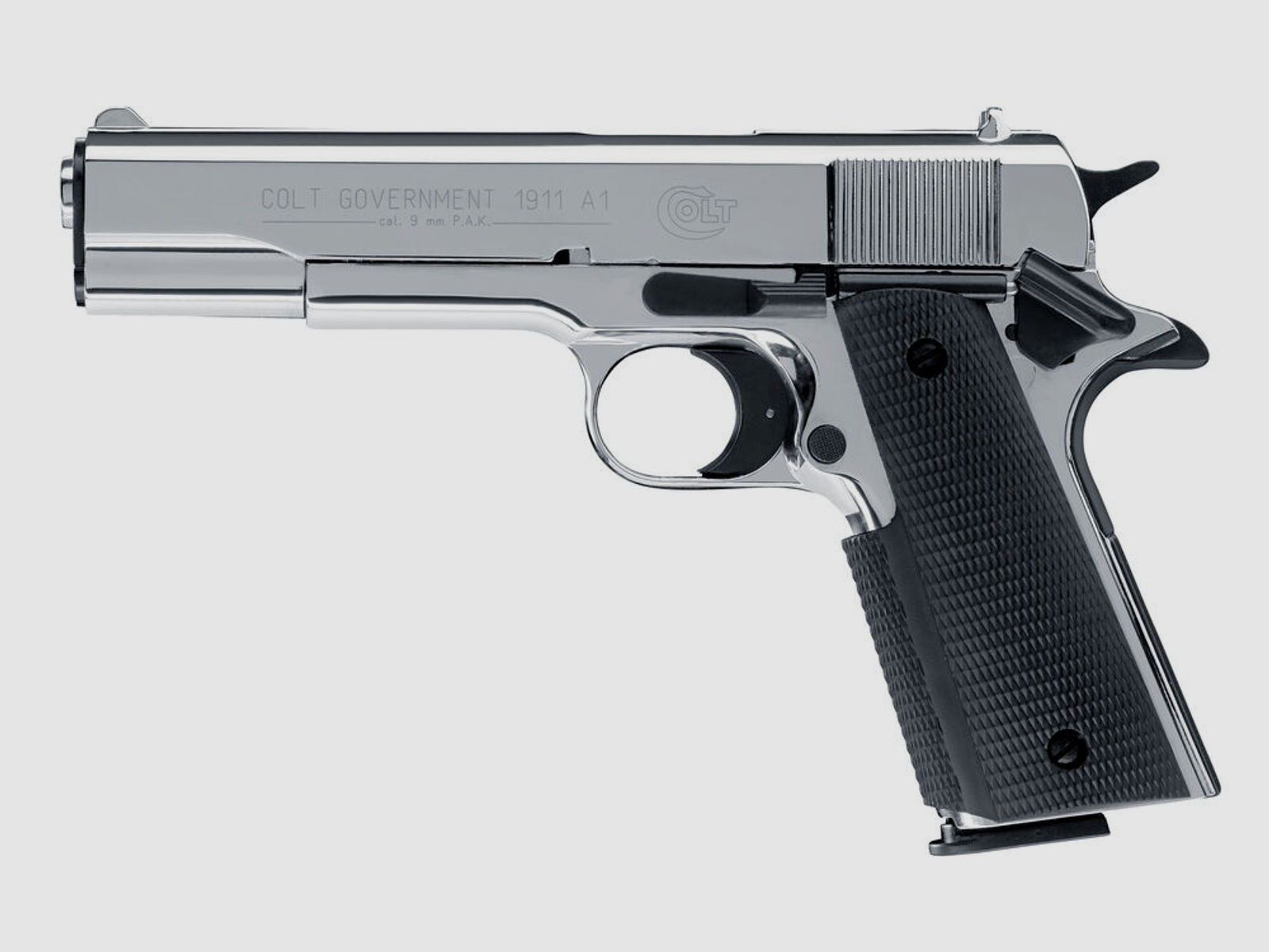 Colt	 Government 1911 Polished Chrome Set 9mm P.A.K.