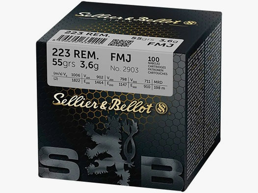 Sellier & Bellot	 Munition Sellier & Bellot 223 Remington Vollmantel 55grains 100x Patronen im Karton .223 Rem. (186962-65)