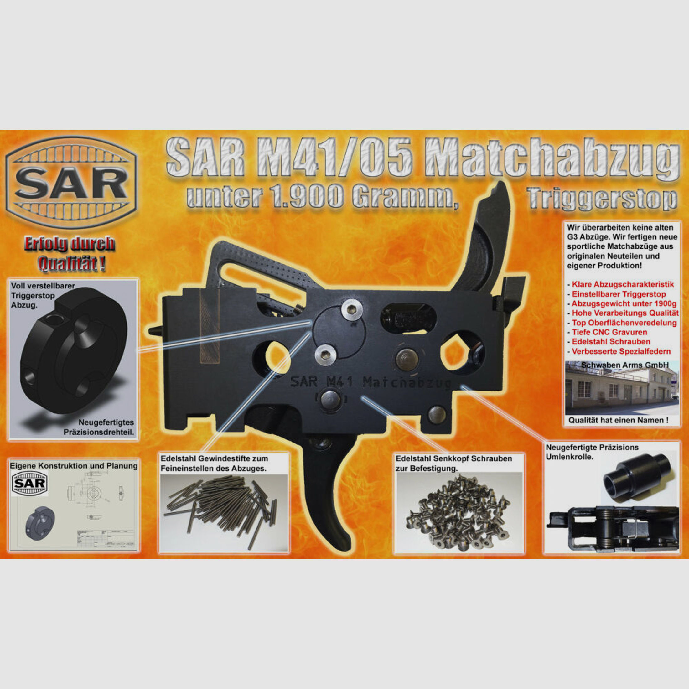 Schwaben Arms GmbH	 SAR M41/05 Matchabzug unter 1900 Gramm Triggerstop für MP5 ähnliche Waffen Heckler&Koch BT96