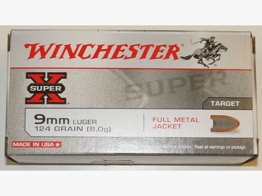 Winchester	 - FRISCH EINGETROFFEN - Munition 9mmLuger (9x19) FMJ 124grs. Winchester, 50 Patronen