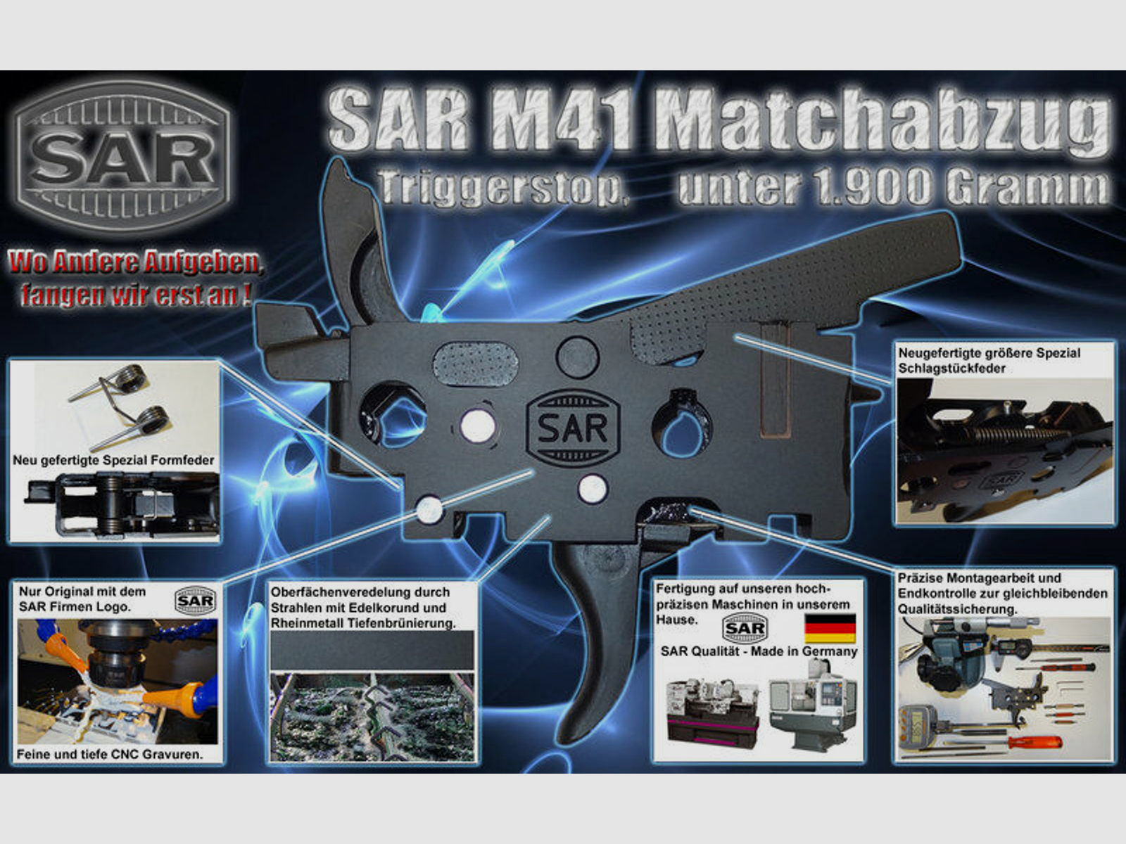 Schwaben Arms GmbH	 SAR M41 Matchabzug unter 1900 Gramm Triggerstop für G3 ähnlich Waffen Heckler&Koch HK41,XR41,MKE T41