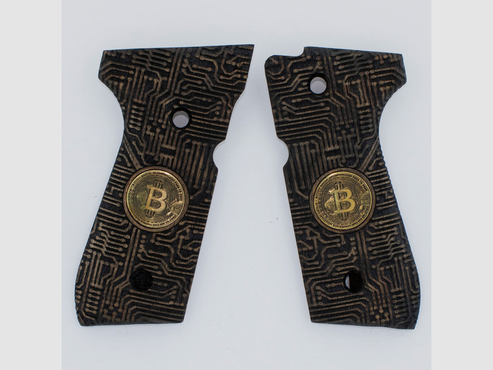 MAK GRIPS	 Beretta 92fs grips, Laser Engraved Wood Grips, Bitcoin logo 92F 92FS 96 98 M9 T145