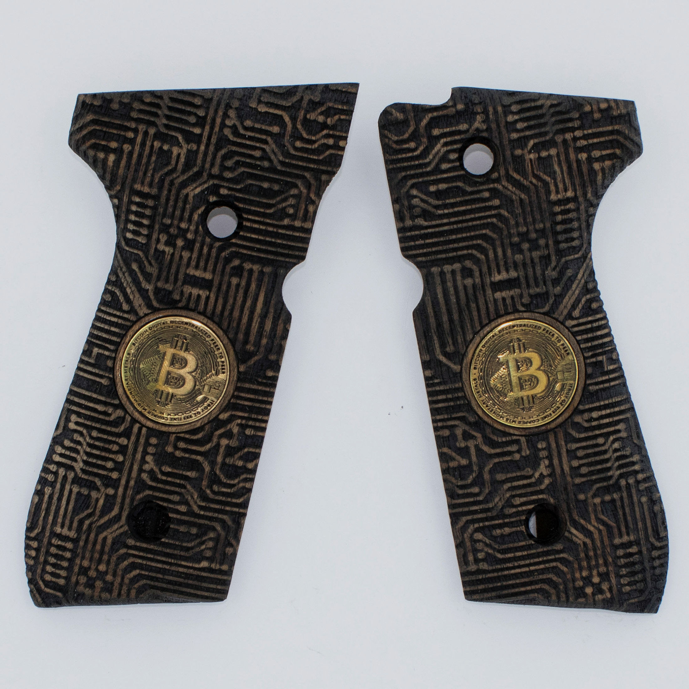 MAK GRIPS	 Beretta 92fs grips, Laser Engraved Wood Grips, Bitcoin logo 92F 92FS 96 98 M9 T145