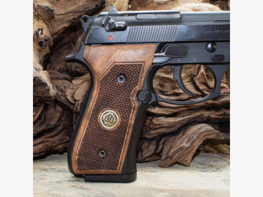 MAK GRIPS	 Beretta 92fs grips, 3D Laser Engraved Walnut Wood Gungrip Bronze Logo T180
