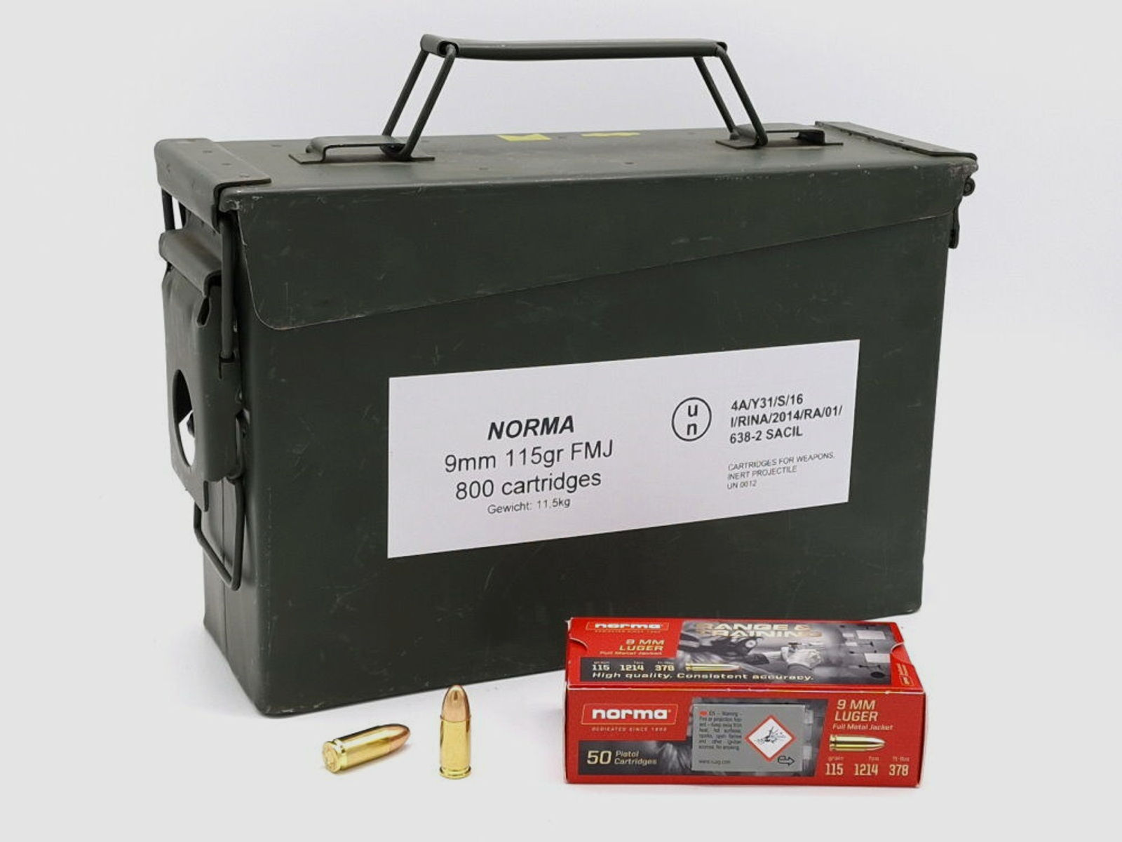 Norma	 9mm Luger Norma 7,5g / 115grs FMJ in der Natokiste 800 Stück