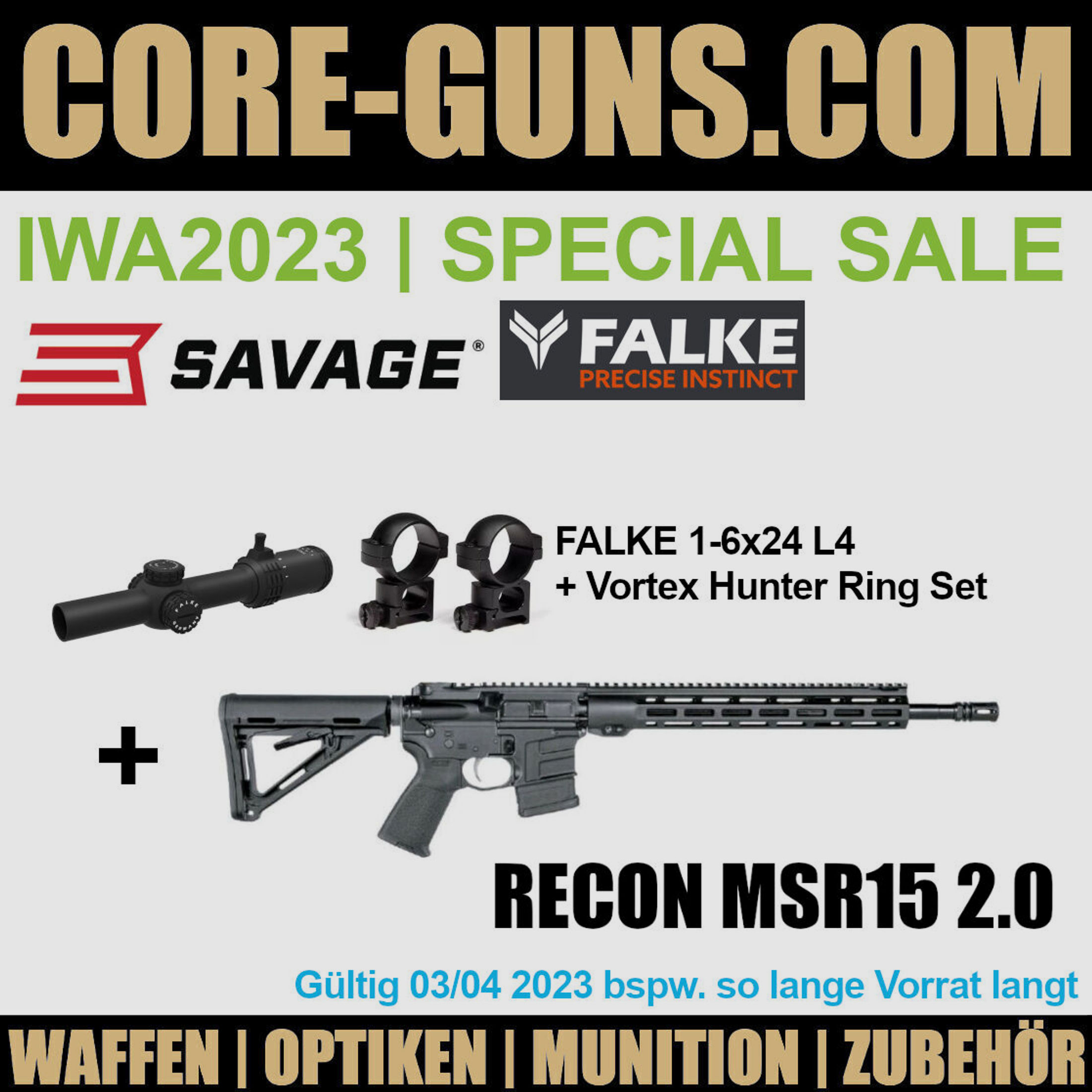Savage MSR15 Recon 2.0 AR15 223Rem + Falke 1-6x24 L4 Absehen	 + Vortex Hunter Ring Set