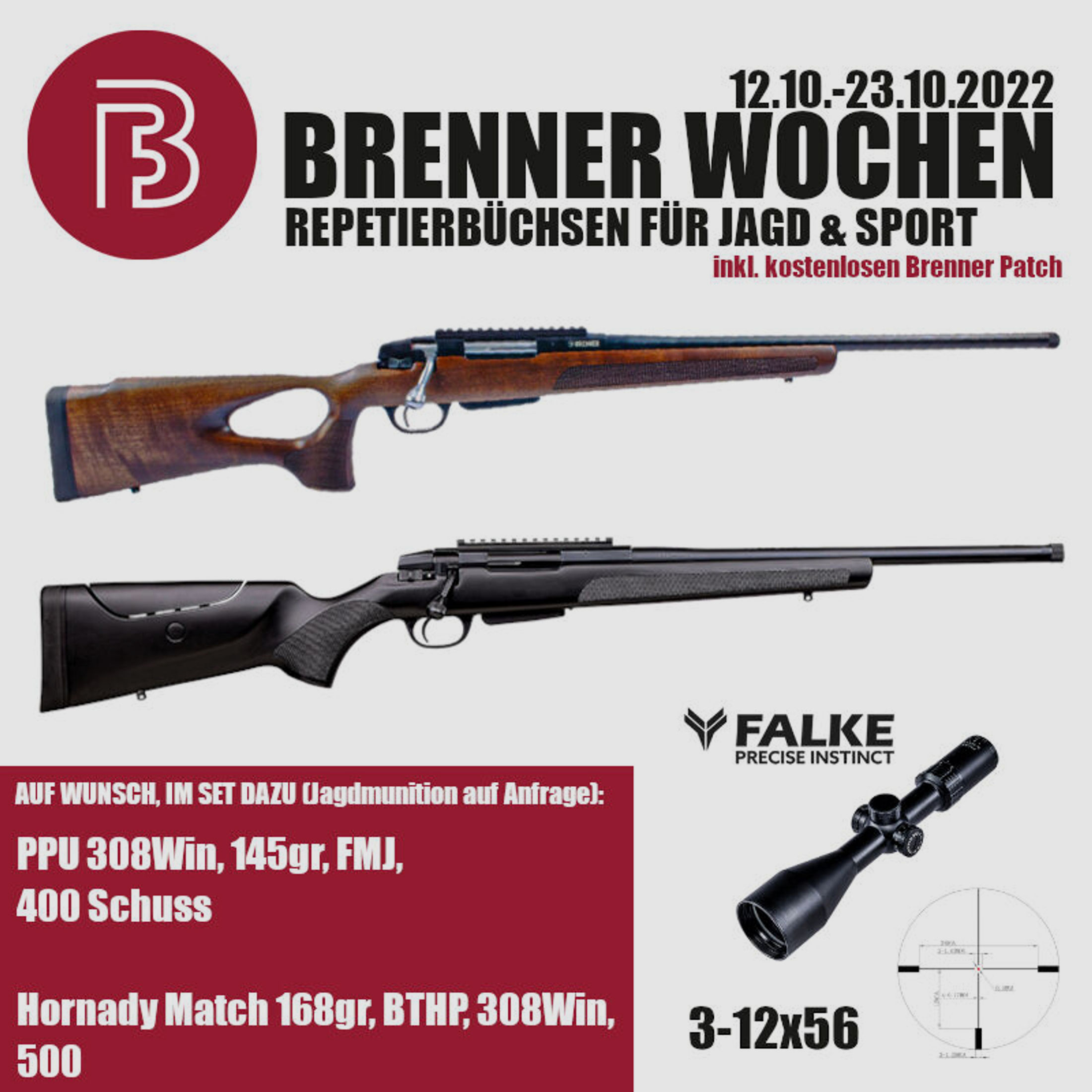 Brenner BR20 Polymer in den Brennerwochen bis 23.10. inkl. Falke 3-12x56	 inkl. Montagringe und Brenner Patch - Repetierbüchse in Kaliber 308Win Brenner BR20 kaufen