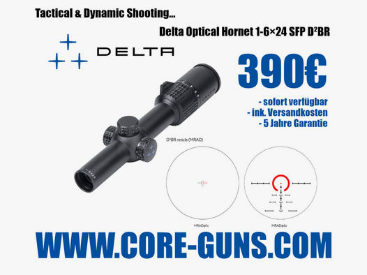 Delta Optical Hornet 1-6×24 SFP D²BR Drückjagdglas	 Delta Optical Hornet 1-6×24 SFP D²BR Dynamic & Tactical Shooting