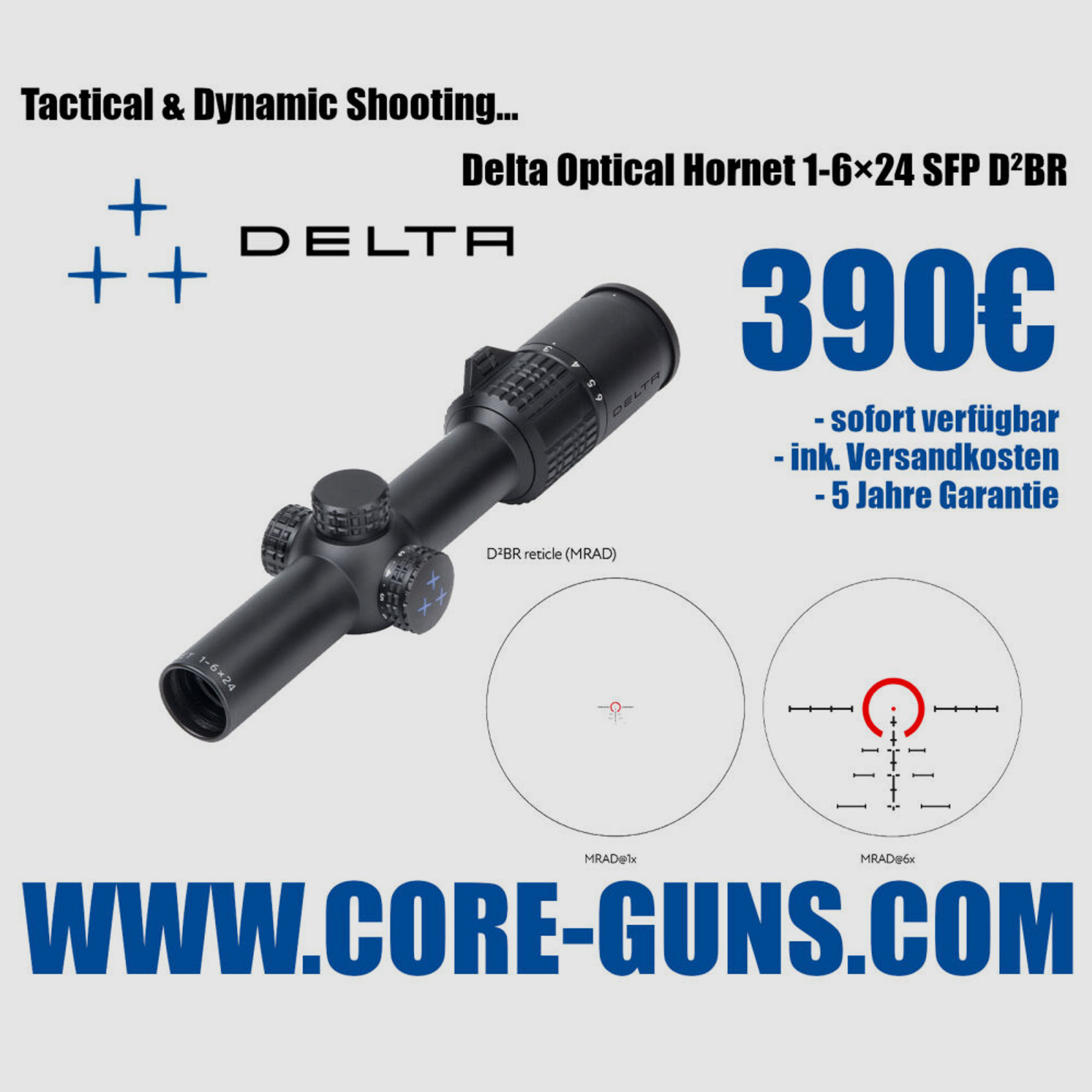 Delta Optical Hornet 1-6×24 SFP D²BR Drückjagdglas	 Delta Optical Hornet 1-6×24 SFP D²BR Dynamic & Tactical Shooting