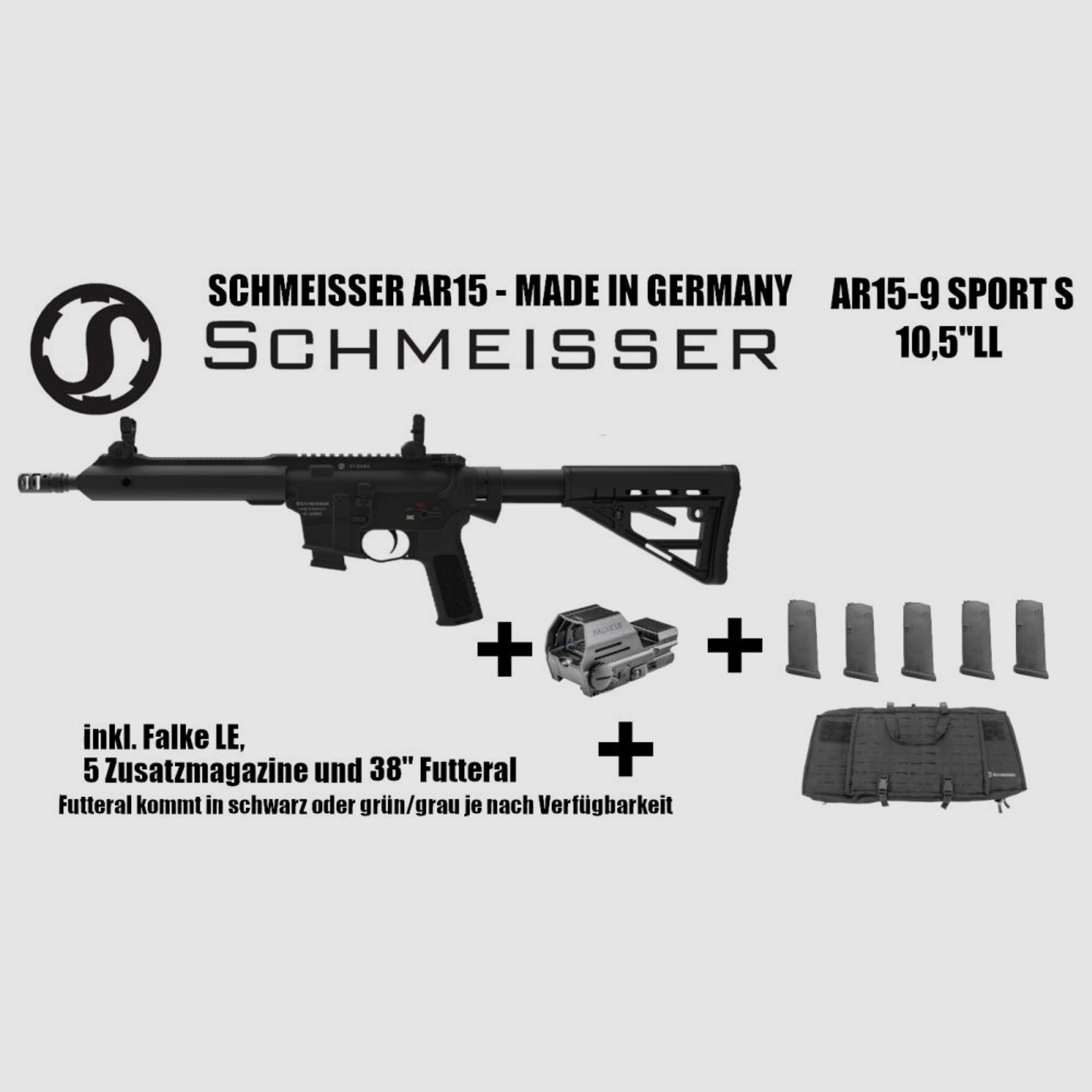 Schmeisser AR15-9 Sport S 10,5" LL 9mm Luger Büchse	 + Falke LE + 5 Magazine UVP: 3008€ - FRÜHJAHRSKRACHER