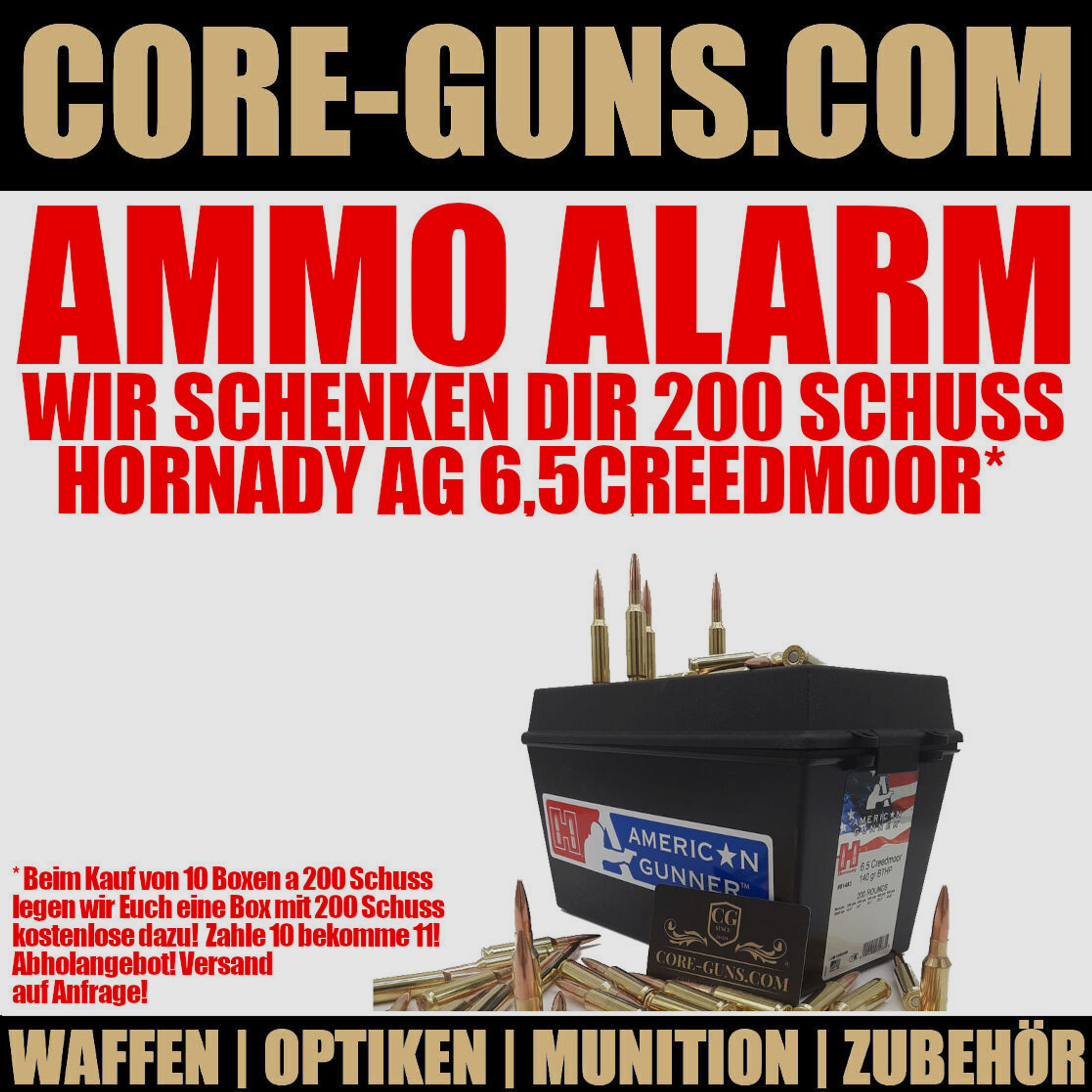 HORNADY AMERICAN GUNNER 6,5 CREEDMOOR 140GRS. BTHP 2000 SCHUSS (=10XMTM-BOX	 Hornady American Gunner - Wir besorgens dir :-)