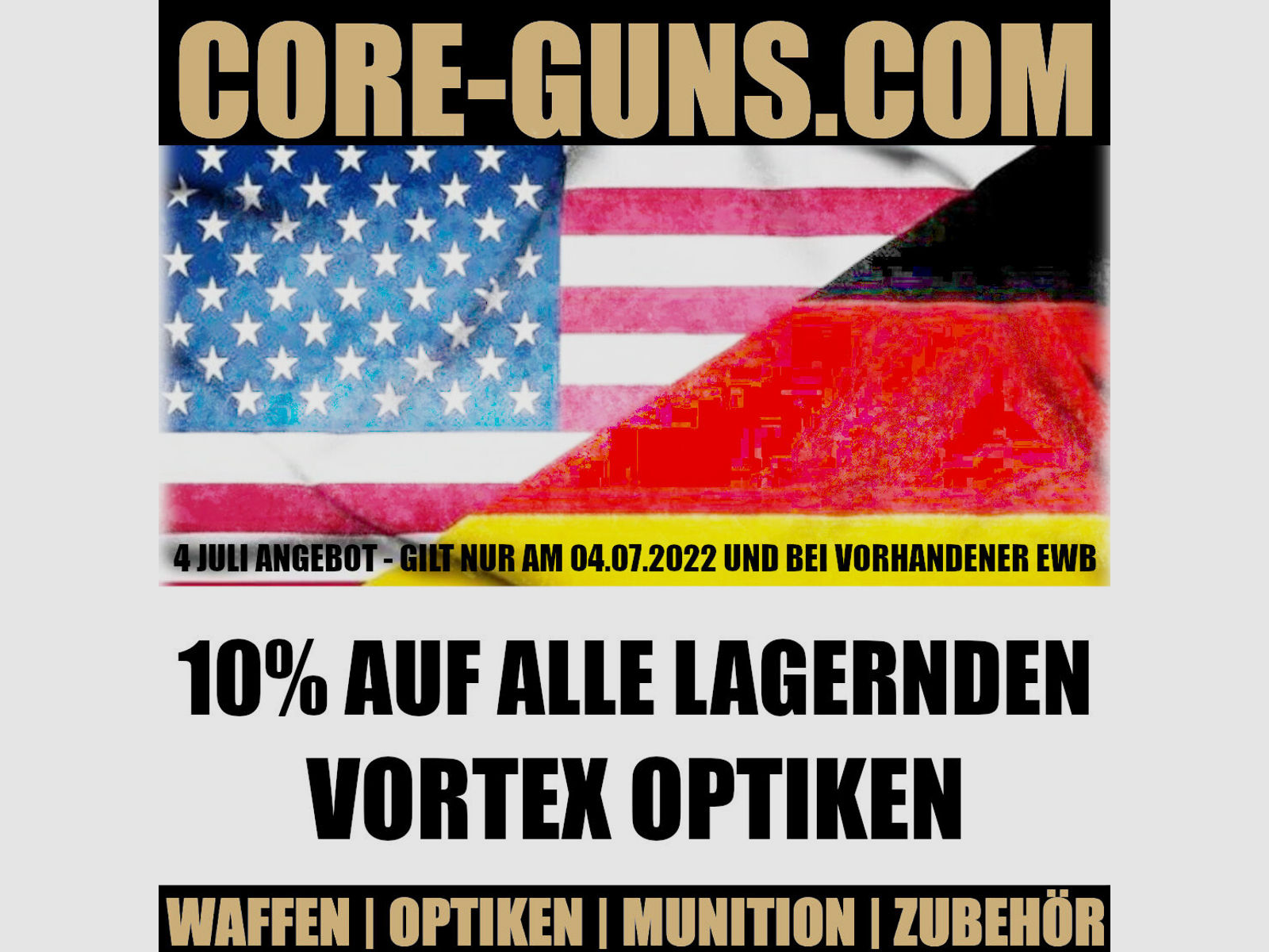 10% auf alle Vortex Optiken - nur am 04. Juli auf www.core-guns.com