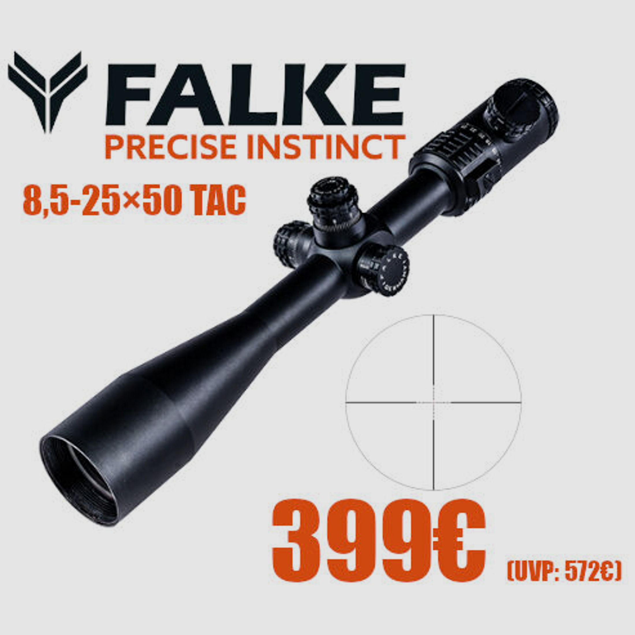 FALKE 8,5-25×50 Tac Zielfernrohr Ideal für Distanzen bis 300m	 UVP: 572€