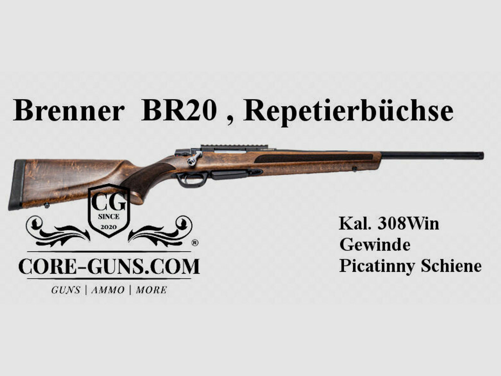 Brenner BR20 Drückjagdset Brenner Büchse BR20 + Kaliber 308Win	 + Delta Optical Hornet 1-6×24 SFP D²BR Drückjagdglas + Brenner Schalldämpfer (A-Tec)