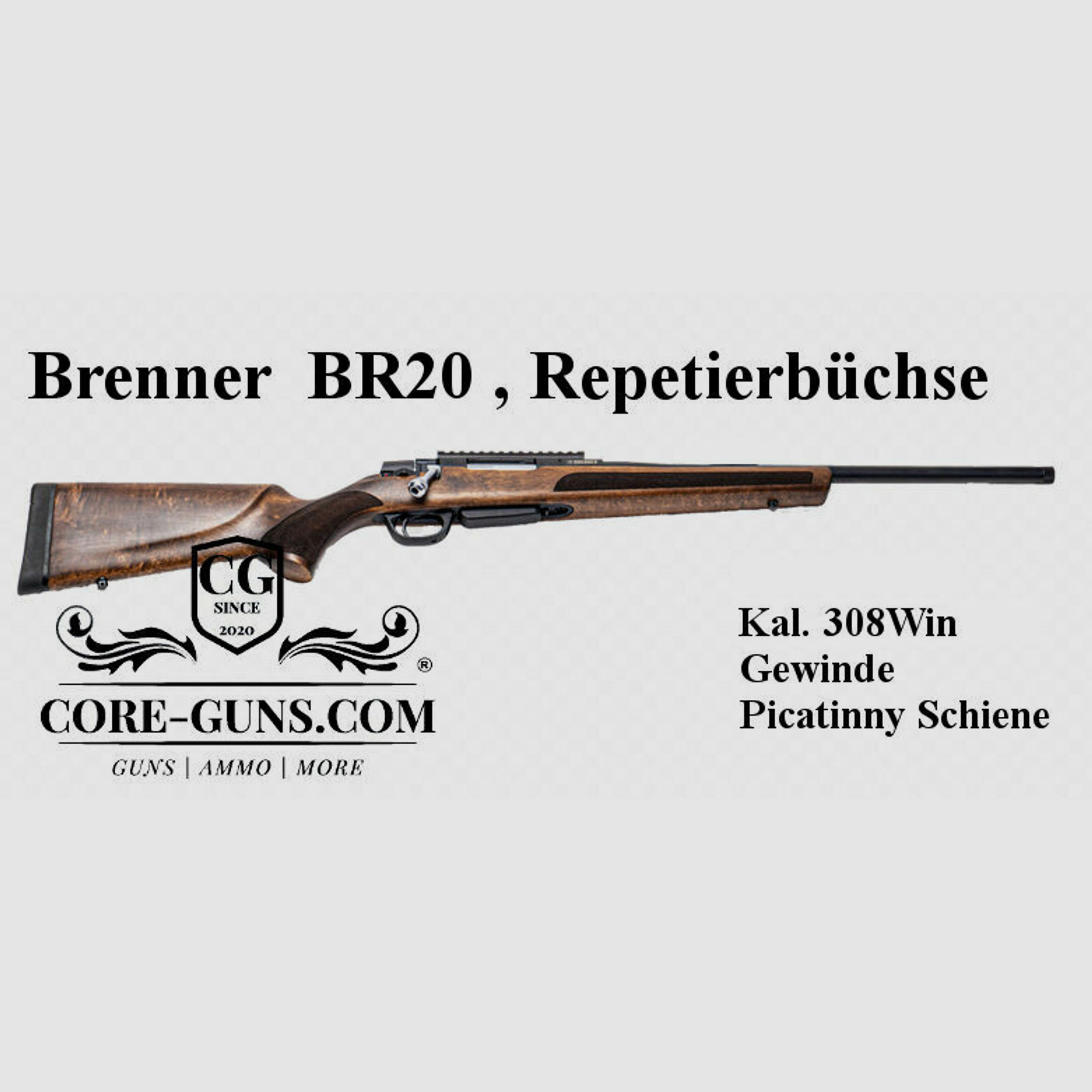 Brenner BR20 Drückjagdset Brenner Büchse BR20 + Kaliber 308Win	 + Delta Optical Hornet 1-6×24 SFP D²BR Drückjagdglas + Brenner Schalldämpfer (A-Tec)