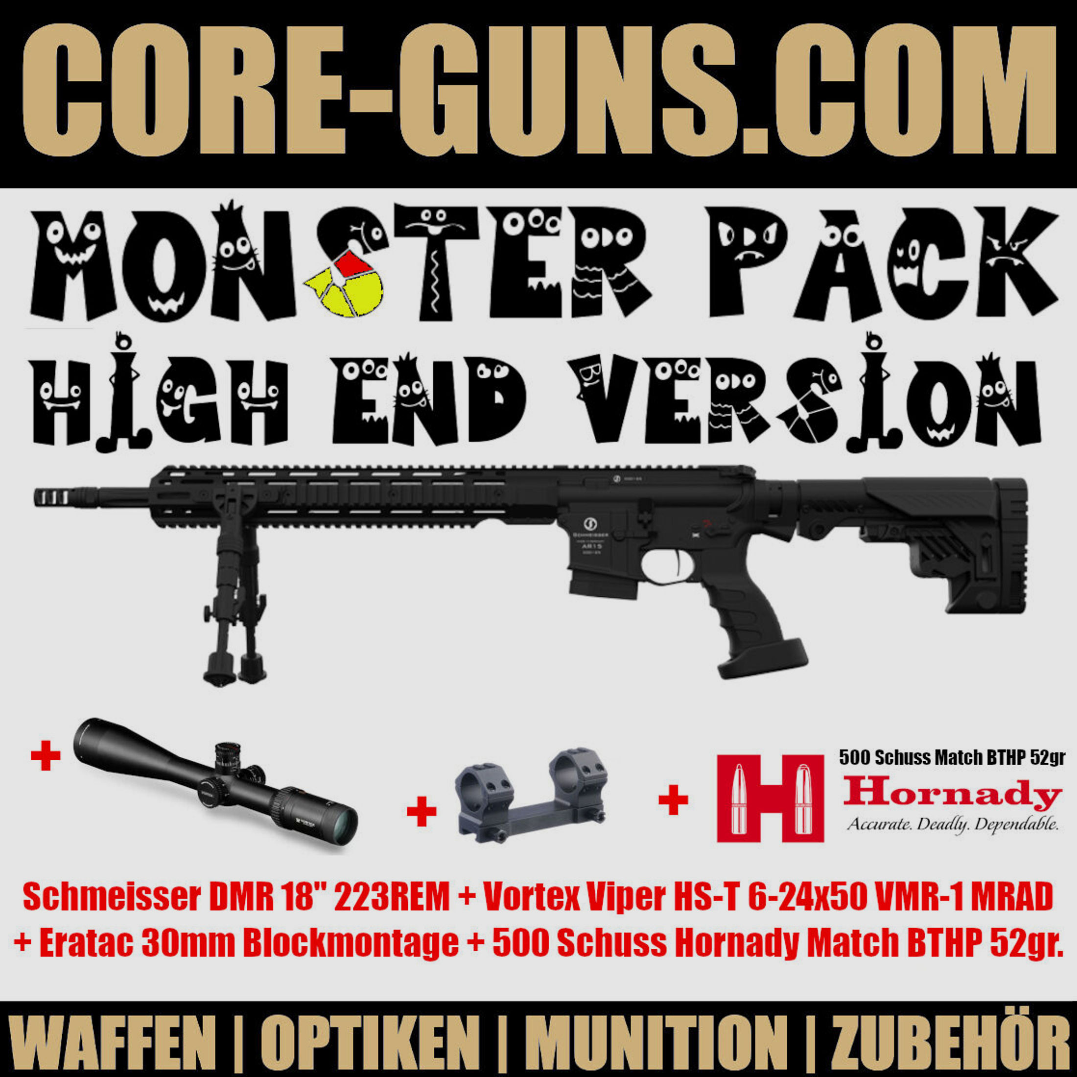 Schmeisser DMR 18" Monsterpack High End + Vortex ZF + Eratac Montage +	 500 Schuss Hornady Match Munition UVP: 5345€