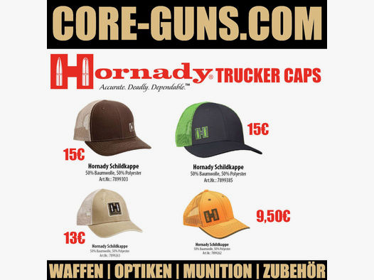 Hornady Basecap Hornady Trucker Cap verschiedene Farben	 Hornady Lifestyle