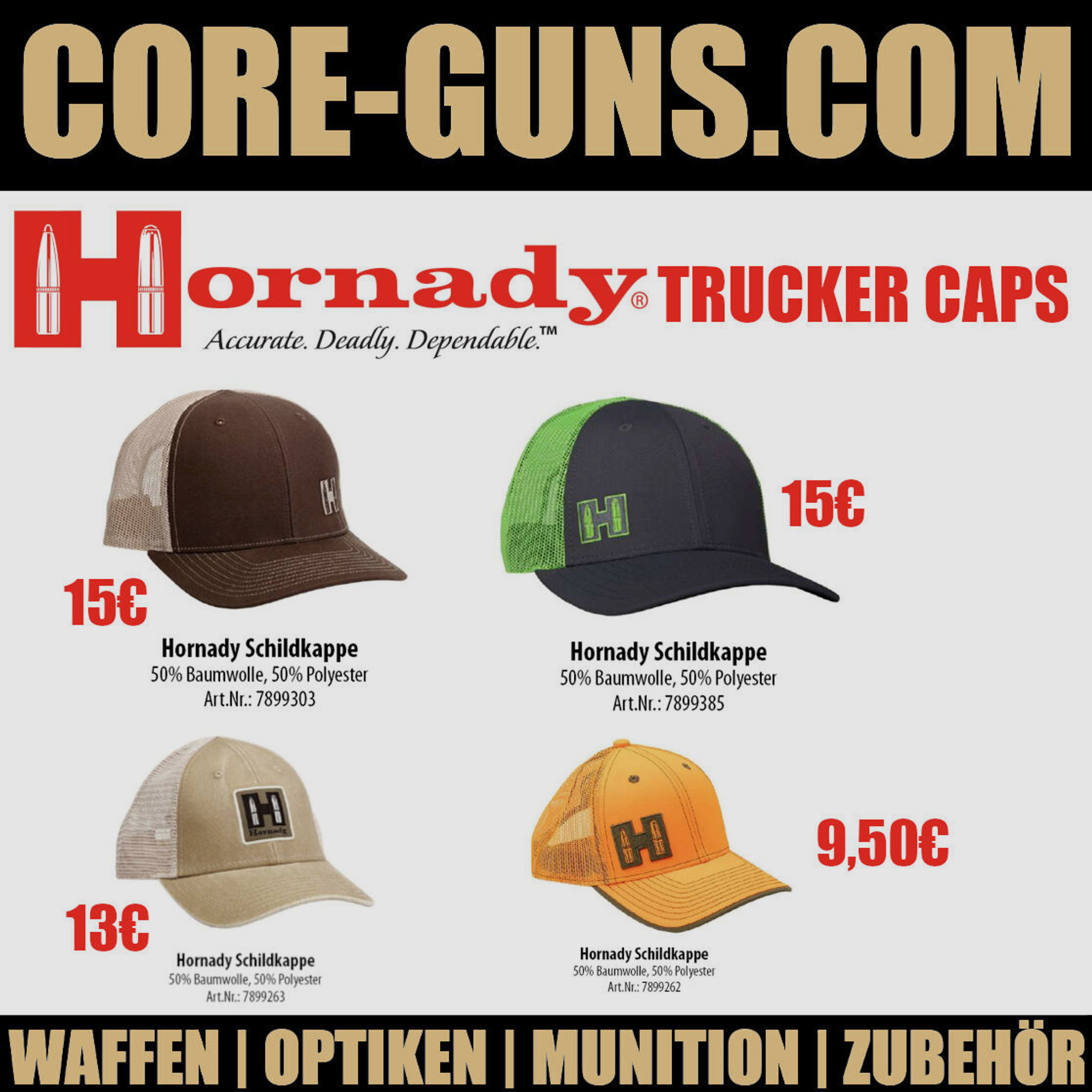 Hornady Basecap Hornady Trucker Cap verschiedene Farben	 Hornady Lifestyle