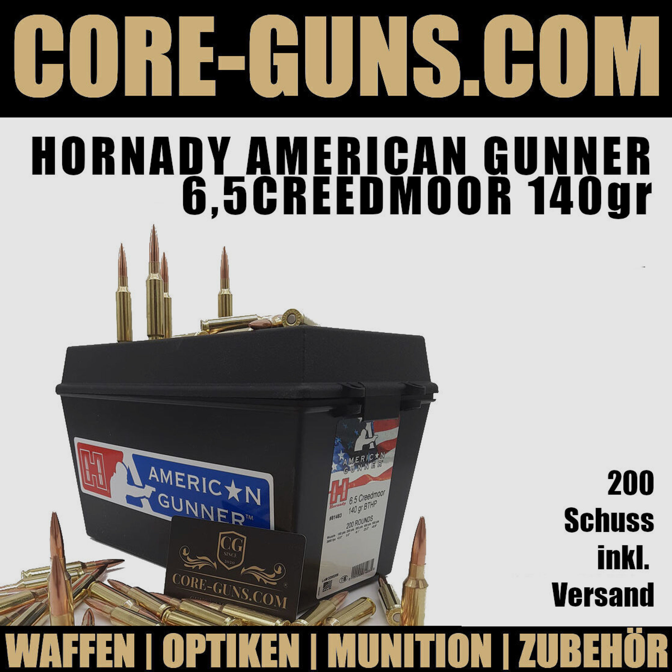 Hornady American Gunner 6,5Creedmoor 140gr BTHP 200 Schuss in Plastikbox	 inkl. Versand