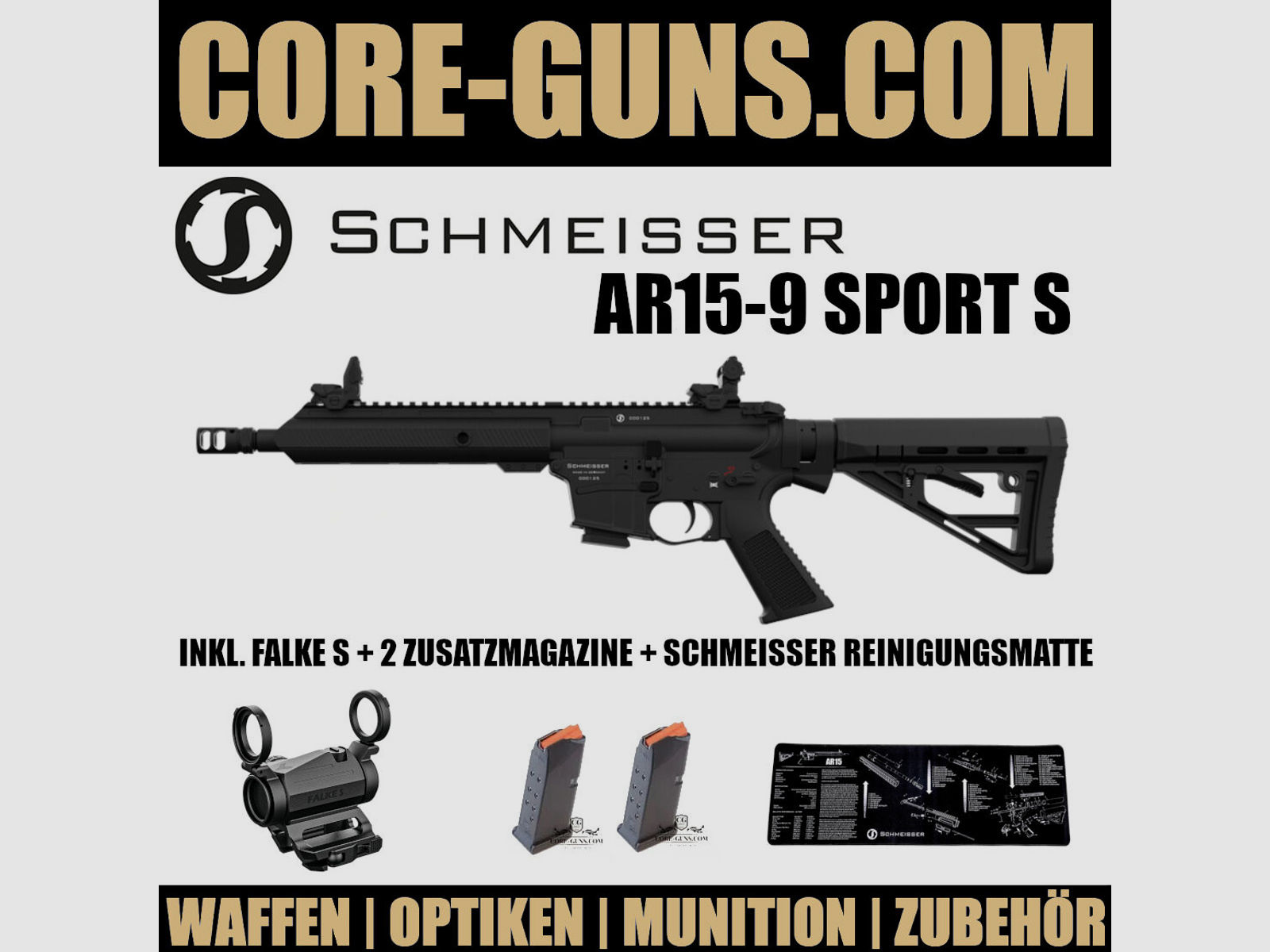 Schmeisser AR15-9 Sport S Selbstladebüchse Kaliber 9mm Luger MEGAPACK	 inkl. Falke S + 2 Ersatzmagazine  WEEKENDSPECIAL 28+29.05.2022