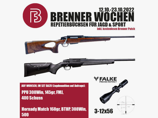 Brenner BR20 Lochschaft in den Brennerwochen bis 23.10. inkl. Falke 3-12x56	 inkl. Montagringe und Brenner Patch - Repetierbüchse in Kaliber 308Win Brenner BR20 kaufen