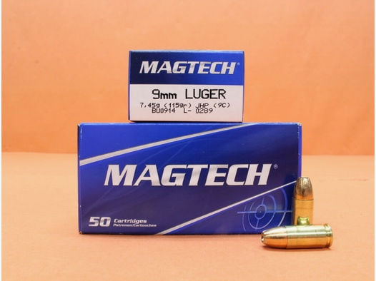 Magtech	 Patrone 9mmLuger Magtech 115grs JHP (9C) VE 50 Patronen/ 7,45g Teilmantel-Hohlspitz