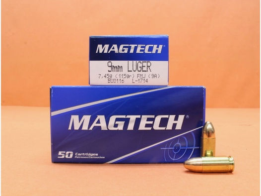Magtech	 Patrone 9mmLuger Magtech 115grs FMJ/ FMC (9A) VE 50 Patronen/ 7,45g Vollmantel
