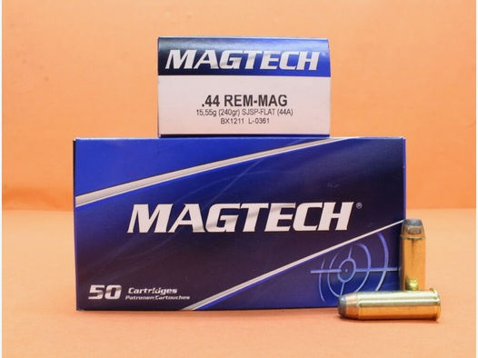 Magtech	 Patrone .44RemMagnum Magtech 240grs SJSP-FLAT (44A) VE 50 Patronen/ 15,55g Teilmantel-Flachkopf