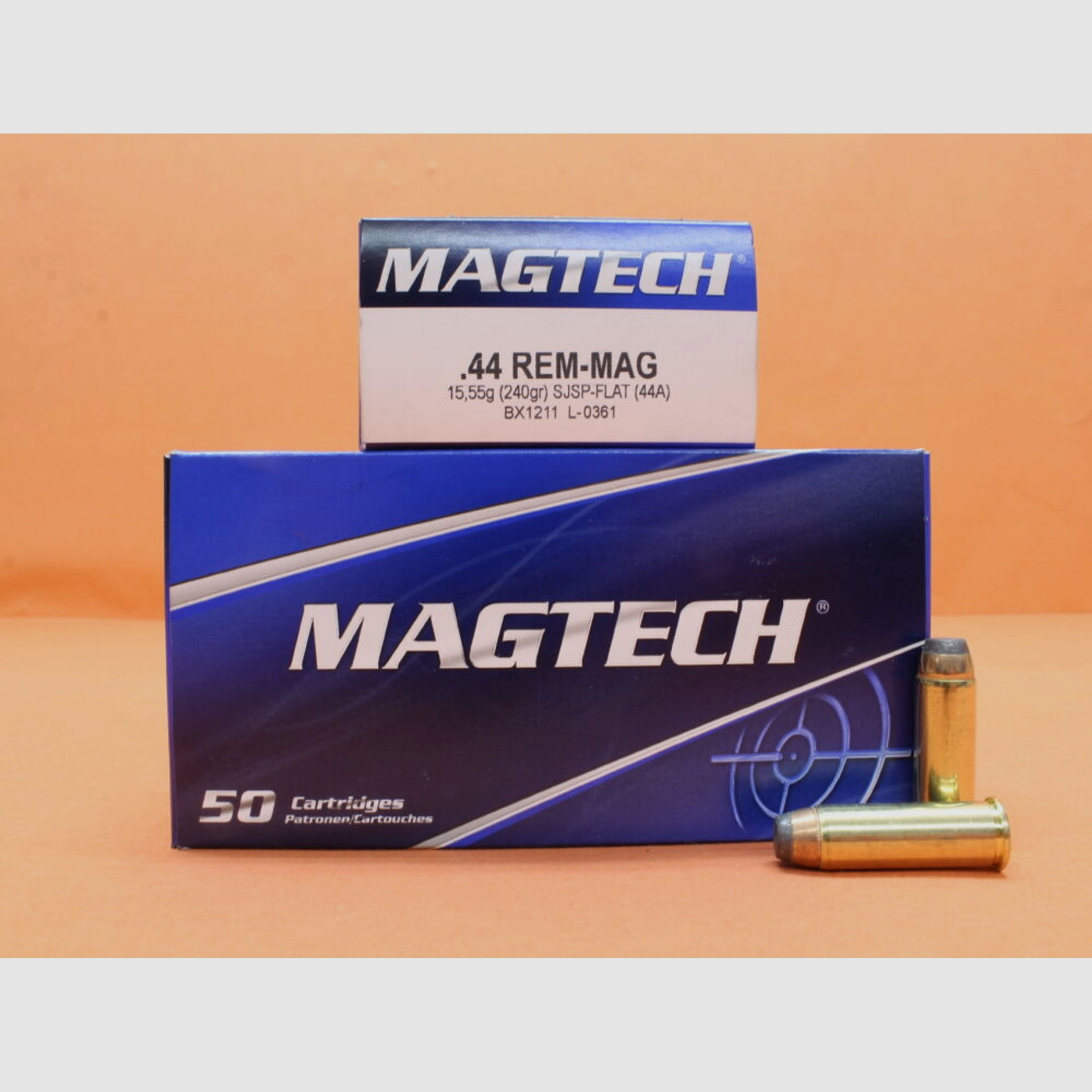 Magtech	 Patrone .44RemMagnum Magtech 240grs SJSP-FLAT (44A) VE 50 Patronen/ 15,55g Teilmantel-Flachkopf