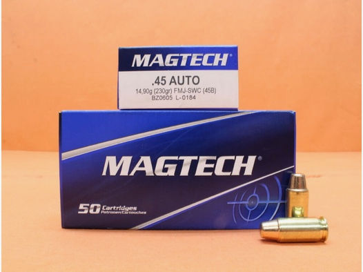 Magtech	 Patrone .45Auto Magtech 230grs FMJ/ FMC-SWC (45B) VE 50 Patronen/ 14,90g Vollmantel-Semi-Wadcutter