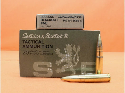 S&B/ Sellier & Bellot	 Patrone .300AAC Blackout S&B/ Sellier&Bellot 147grs FMJ (2908/2) VE 20 Patronen/ 9,55g Vollmantel