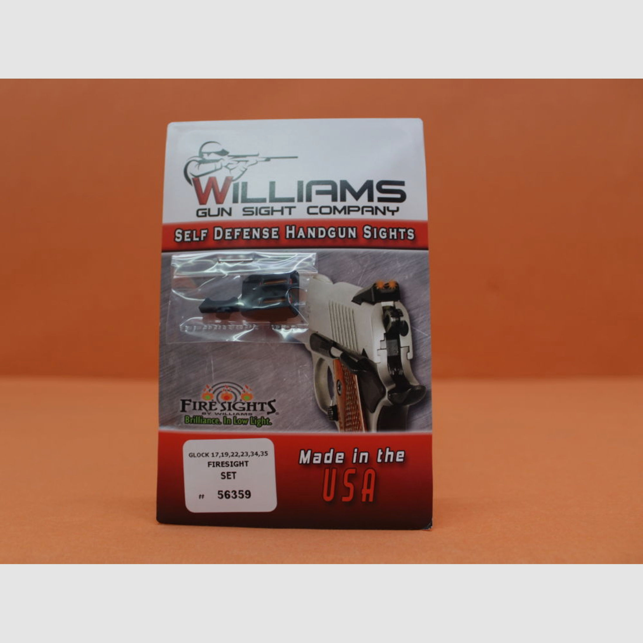 Williams	 Glock Pistolen: Williams Firesight Set (56359) 3-Dot Fiber-Leuchtvisierung  Geeignet z.B. für Glock Pistolen 17/ 19/ 22/ 23/ 34/ 35