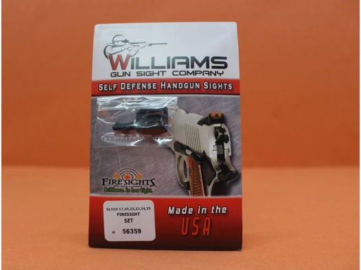 Williams	 Glock Pistolen: Williams Firesight Set (56359) 3-Dot Fiber-Leuchtvisierung  Geeignet z.B. für Glock Pistolen 17/ 19/ 22/ 23/ 34/ 35