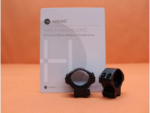 HAWKE	 HAWKE Montageringe Match 30mm medium (22107) BH=11mm Alu schwarz matt für 9-11mm Prismenschiene