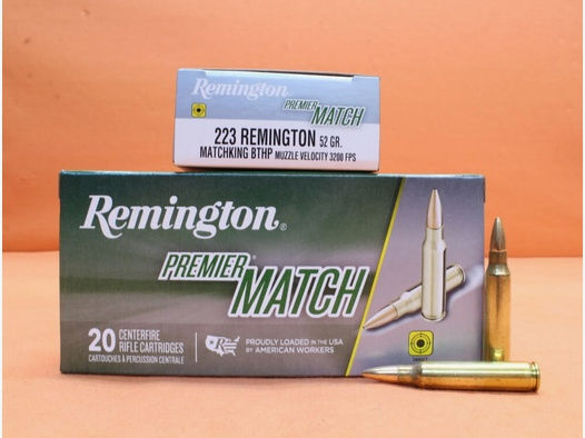 Remington	 Patrone .223Rem Remington 52grs BTHP (RM223R2) VE 20 Patronen (Matchking)/ 3,37g Hohlspitz-Torpedoheck-Match