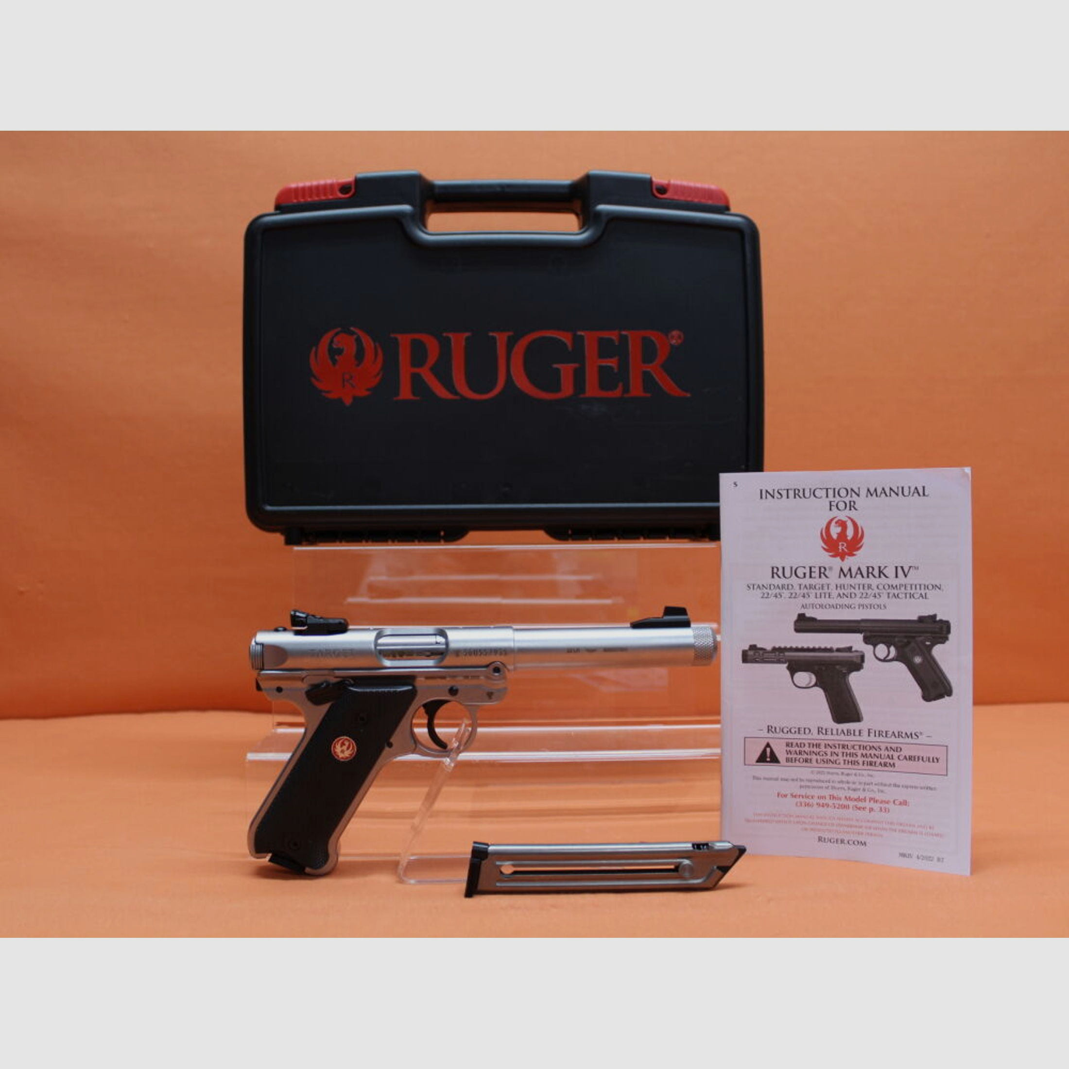 Ruger	 Ha.Pistole .22lr Ruger MARK IV Target Stainless THR 5,5" Lauf/ Gewinde 1/2-28 (.22lfB/.22L.R. MK4)