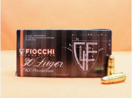 Fiocchi	 Patrone 7,65mmLuger Fiocchi 93grs FMJ VE 50 Patronen/ 6,03g Vollmantel-Rundkopf (7,65mmParabellum)