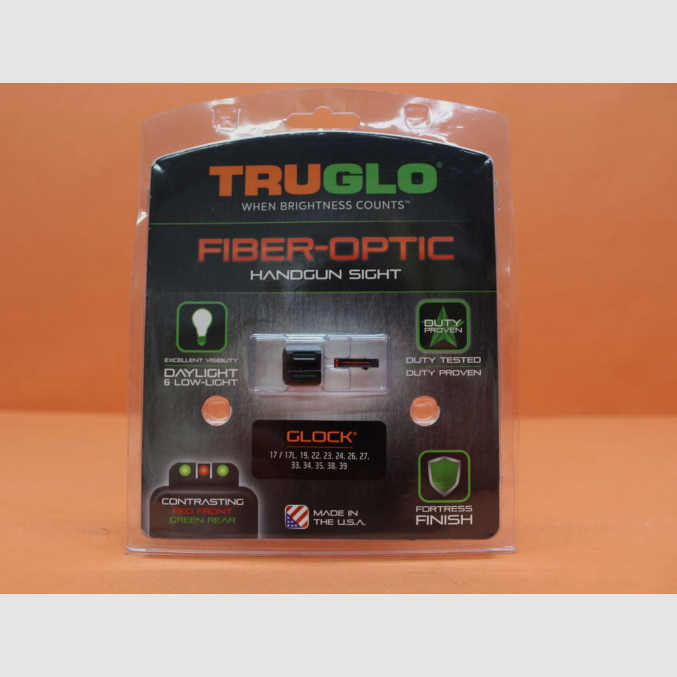TRUGLO	 Glock Pistolen: TruGlo Fiber-Optic Set (TG131G1) 3-Dot Fiber-Leuchtvisierung  Geeignet z.B. für Glock Pistolen 17/ 17L/ 19/ 22/ 23/ 24/ 26/ 27/ 33/ 34/ 35/ 38/ 39